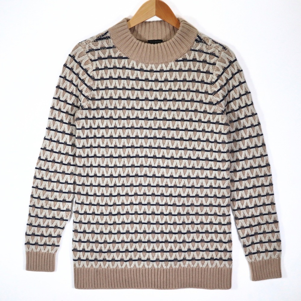 Talbots Sweater Women S Beige Geometric Knit Mock Neck Pullover Casual